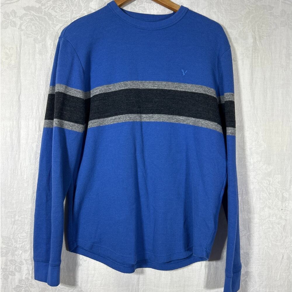American Eagle Thermal Shirt Medium Blue Waffle Y2K Vintage